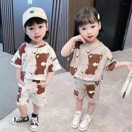2025新款夏季男女童儿童卡通洋气宽松休闲短袖短裤宝宝两件套时尚
