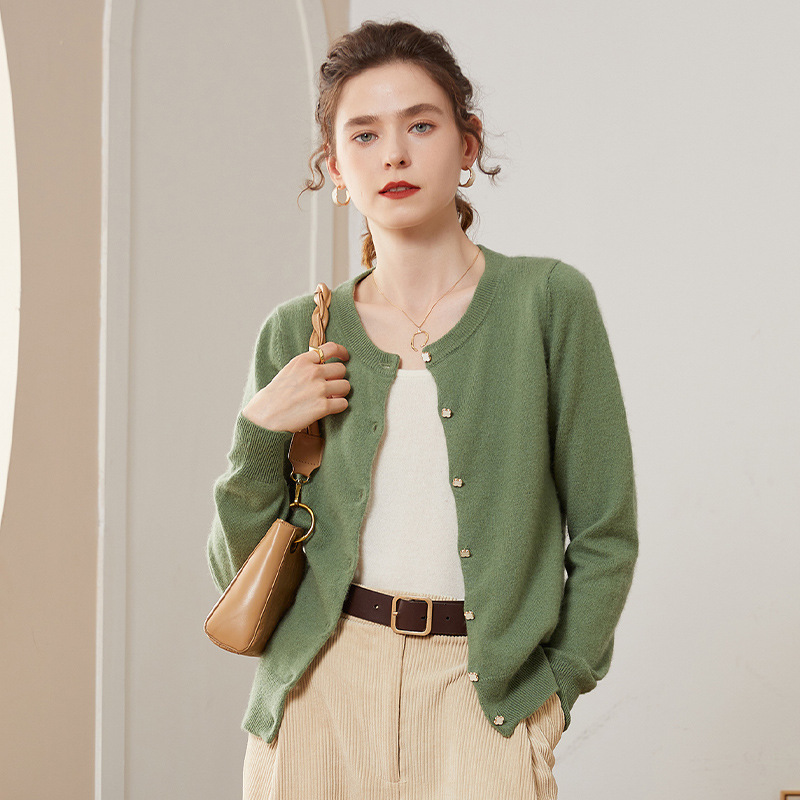 Wholesale New Autumn Round Neck Cashmere Sweater Women's Coat Loose Slimming Wool Open Knitted Cardigan Dropshipping