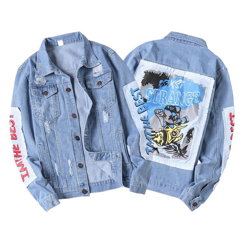 Moda marca nueva chaqueta de los hombres europeos y americanos primavera y otoño casual calle hombres chaqueta impresa Denim abrigo moda chaqueta de los hombres