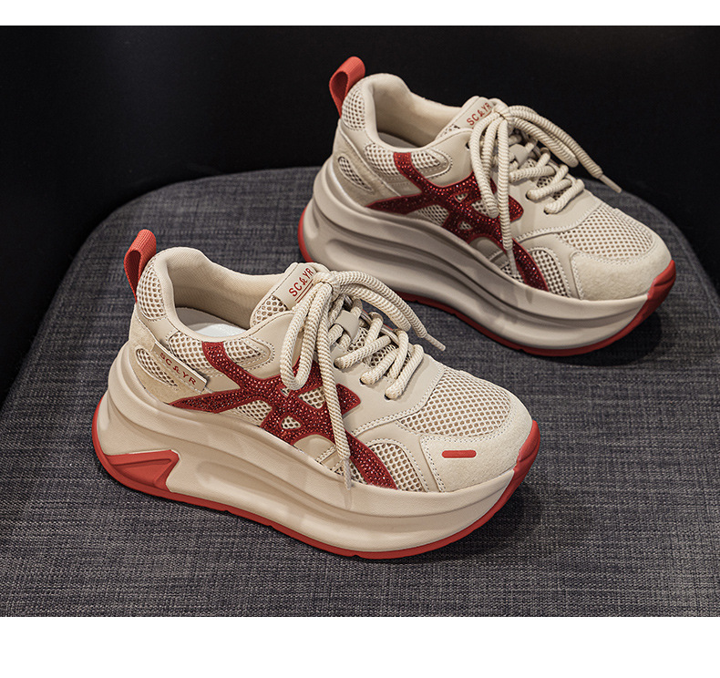 Giày sneaker nữ đế dày lưới mesh thoáng khí mẫu mới thu 2026 — M2916-1 da đỏ, M2916 lưới màu be, M2916-1 da màu vàng, M2916 lưới đỏ chi tiết 37