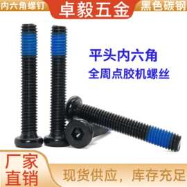 涂胶防滑黑色平头内六角机螺丝扁平圆头防松紧定点胶家具螺栓批发