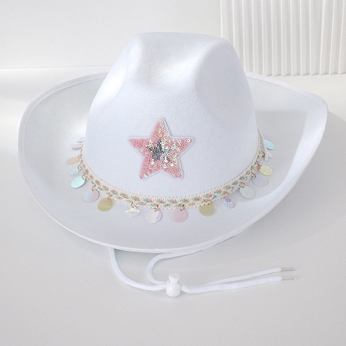 Explosiones transfronterizas damas sombrero de vaquero de color sólido sombrero de bisel colorido decoración de la estrella de cinco puntas fiesta cita
