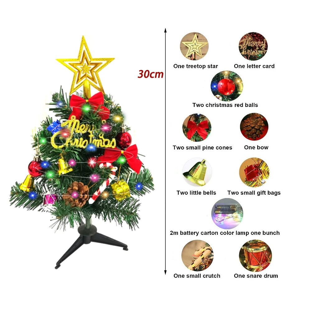 Мини-елка-табличная Christmas, 30 см, предварительно украшена игрушками и светодиодной гирляндой (батареи не включены)