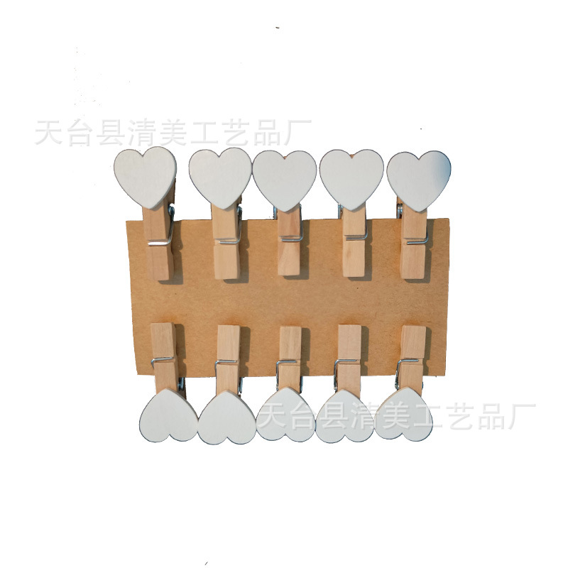 Amor blanco creativo pequeño clip de madera hogar foto clip decorativo de madera DIY accesorios hechos a mano artesanía