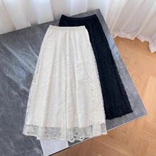 深圳南油25秋冬新蕾丝网纱裙高腰百褶A字伞裙中长款蕾丝半身裙女