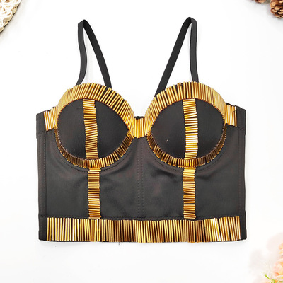 20件起订吊带钉珠胸衣皮草内搭打底上衣性感法式带胸垫鱼骨裹胸女|ru