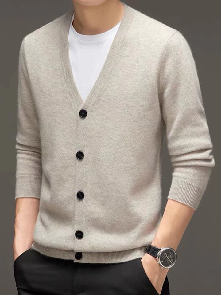 Autumn and winter men's cashmere knit cardigan men's trend V-neck sweater to wear thick warm men's coat top