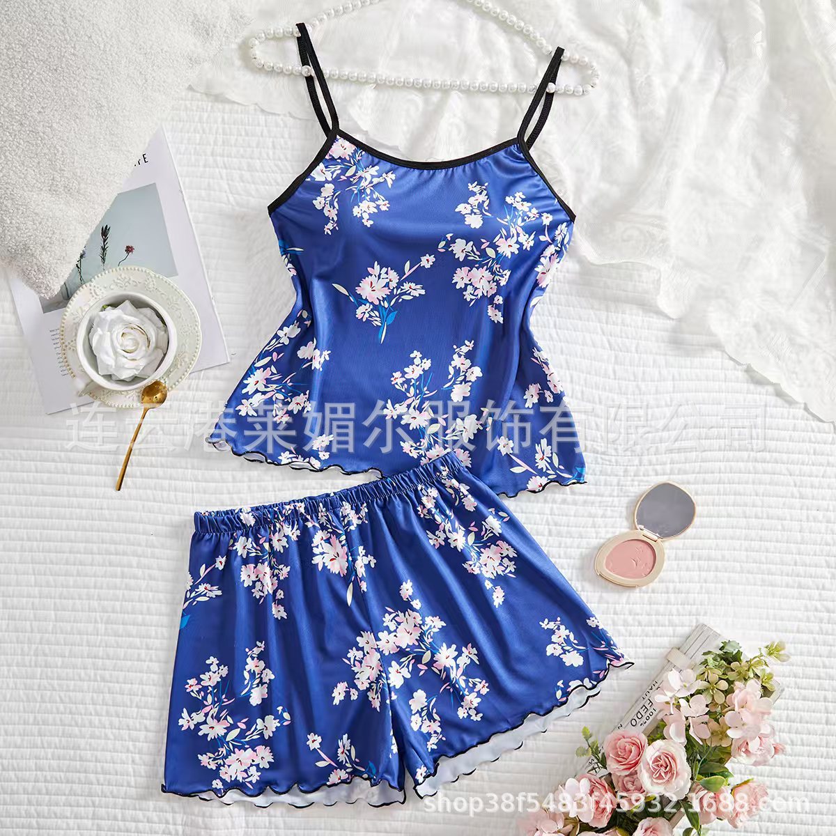 Cross-Border New European and American Style Pajamas for Women, Suspenders, Bellyband Shorts, Printed Underwear, Sexy Home Clothes