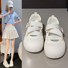 粉色镂空面包鞋女丑萌夏季新款chic大头板鞋玛丽珍魔术贴小白鞋子