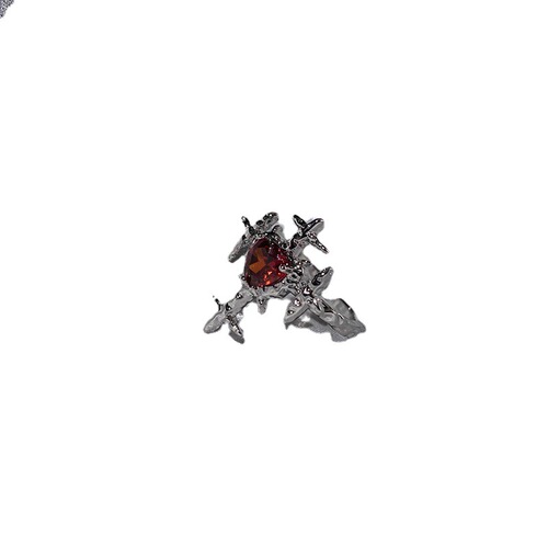 Hip-hop individual niche design dark cross opening ring for women with heart-shaped red zirconia trendy cool fashion finger ring