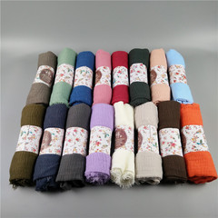 新款單色棉麻褶皺民族風圍巾 壓皺毛須邊女士紗巾蓋頭披肩女A1