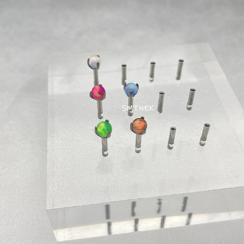 SMTNEK ASTM F-136 Titanium Alloy Three-Prong Aurora Gradient Color Opal Tongue Nail Lip Nail Head Accessories