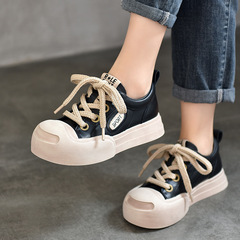 運動休閒鞋真皮女鞋厚底2024春夏新款頭層牛皮系帶簡約百搭板鞋女