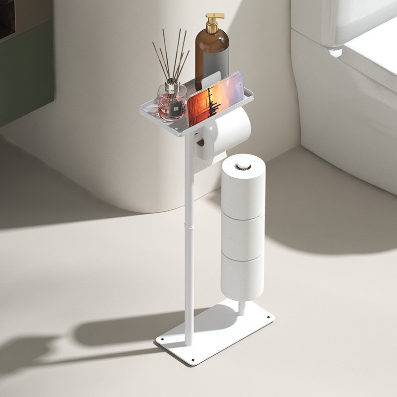 Baño multifuncional vertical toallas de papel inodoro piso de almacenamiento de teléfonos móviles estante de papel higiénico enrollado doméstico almacenamiento image 3