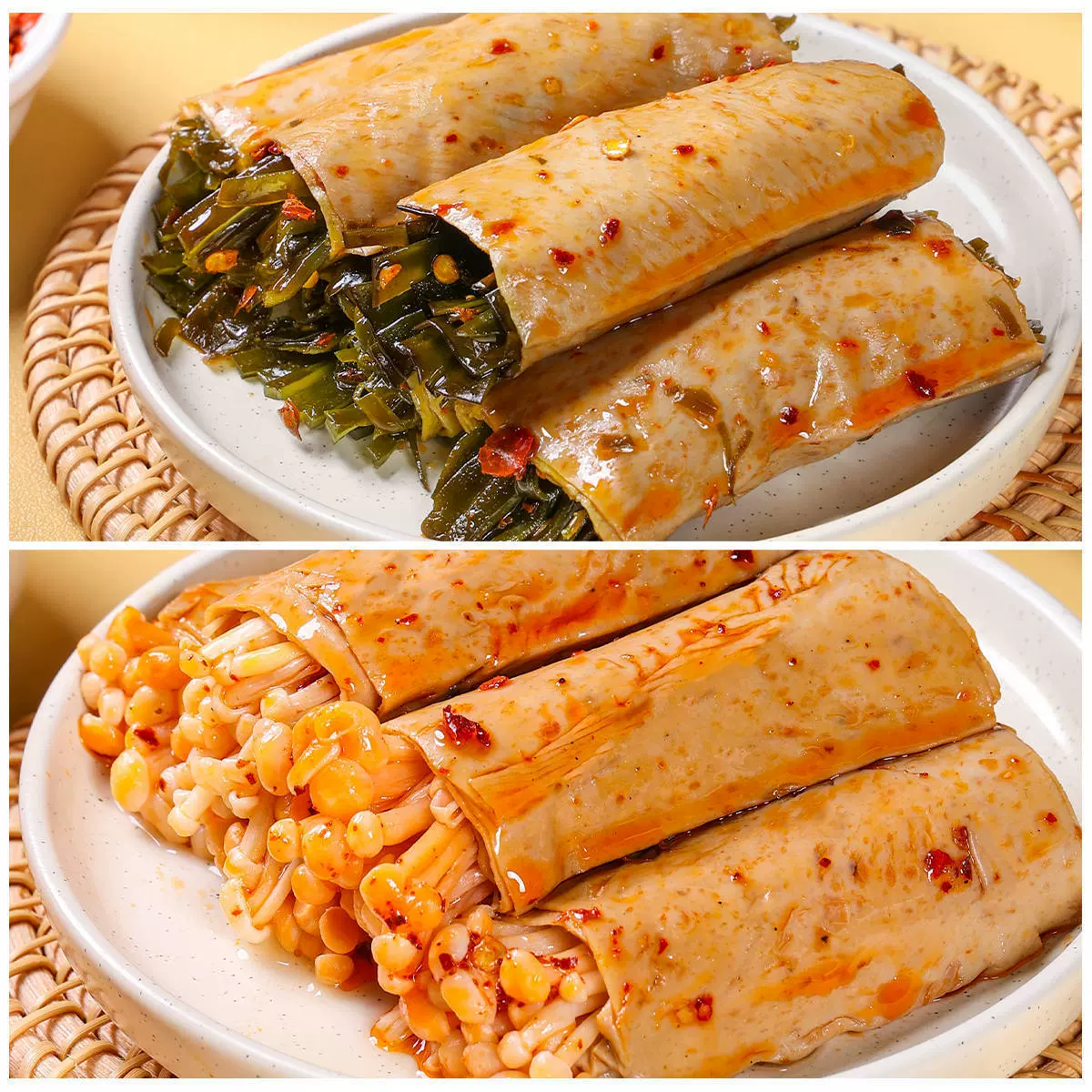 批发川阿婆正宗夹心海带豆皮卷脆金针菇风味豆制品休闲开袋即包邮