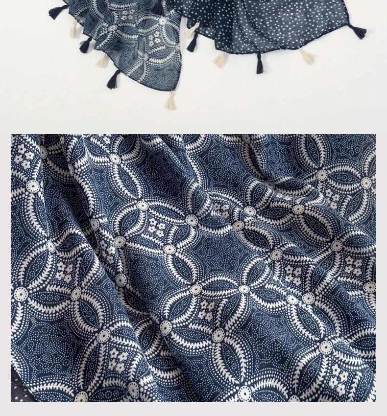 Neuer literarischer kleiner frischer Retro-Fransenschal aus Baumwolle und Leinen für Damen, wunderschön bedruckter Seidenschal, Sonnenschutzschal_voghion.com