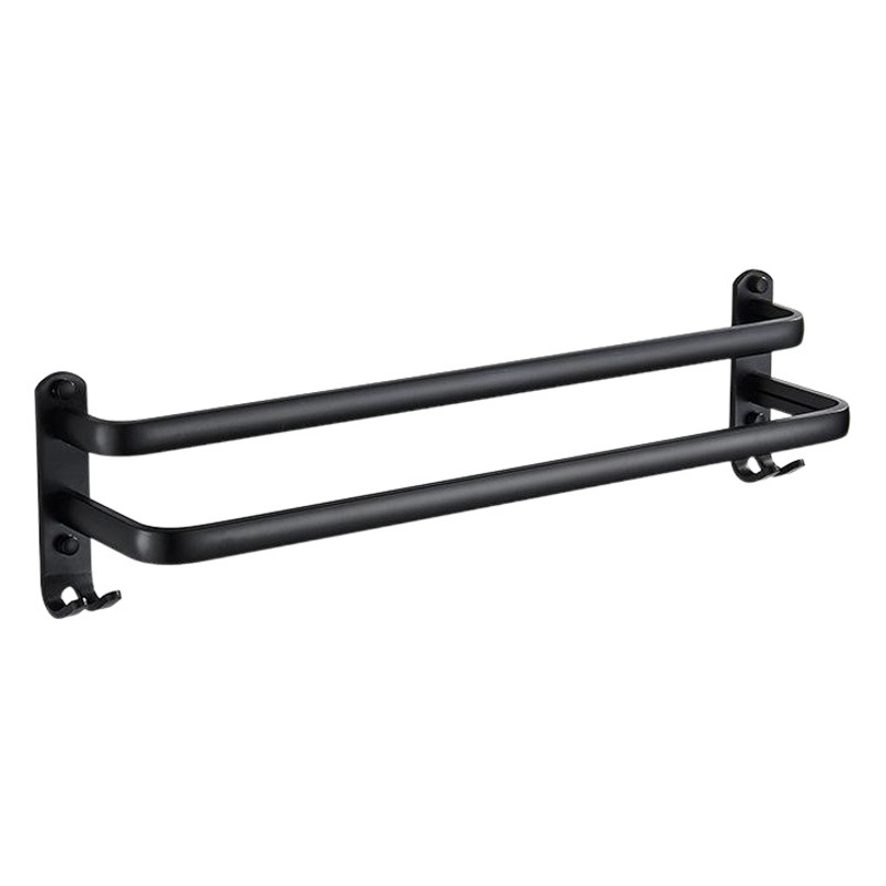 Punch-free black towel rack bathroom space aluminum towel rack bathroom towel rack American double bar towel bar