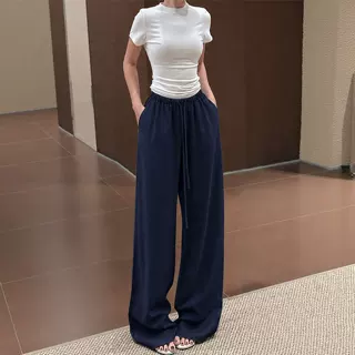 天丝亚麻阔腿裤女夏季薄款小个子宽松显瘦休闲老钱风直筒棉麻裤子