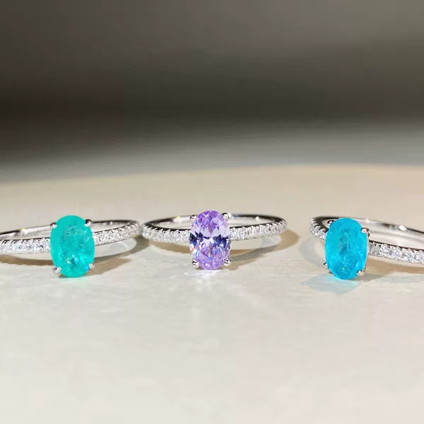 S925 sterling silver pigeon egg ring female 1 karat denier purple diamond paraiba ring factory direct wholesale