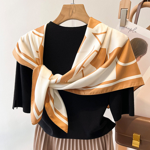 Korean style spring and autumn new twill 90 large square scarf women's silk scarf decorative scarf summer sun protection shawl headscarf beach towel