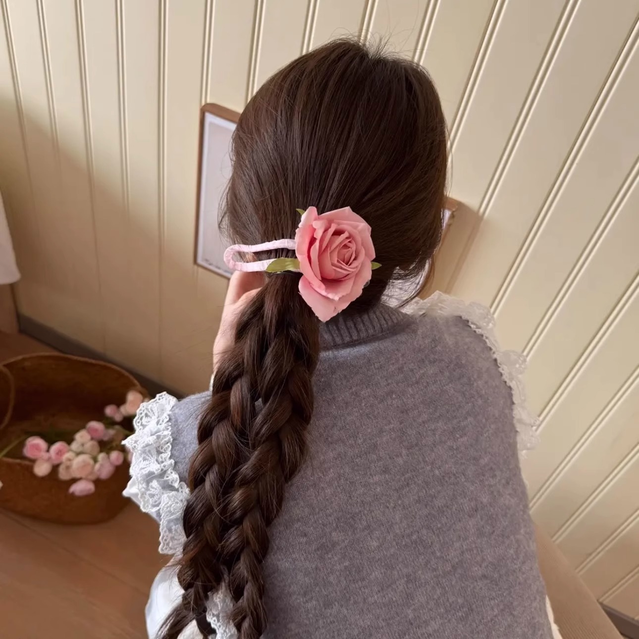 Romántico coreano rosa broca de pato broca de cabello de mujer grande primavera y verano sensación de atmósfera broca de cabeza media tarjeta de cabello