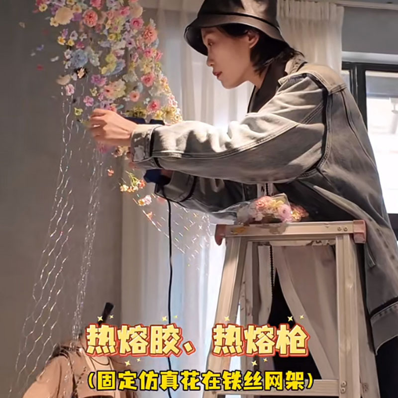 瀑布网花道背景悬浮拍照墙仿真花diy红手工布置仿真花艺装饰道具|undefined