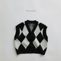 MQ Design ~ 2023 Spring New Korean Style Loose and Versatile V-neck Pullover Black and White Plaid Vest for Boys and Girls