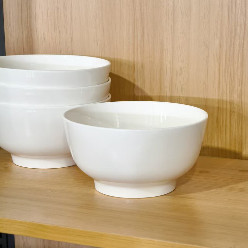 Porcelain County Official [4-Piece Set] Thickened 6inch Ceramic Salad Noodle Bowl Pure White Household Simple Rice Bowl