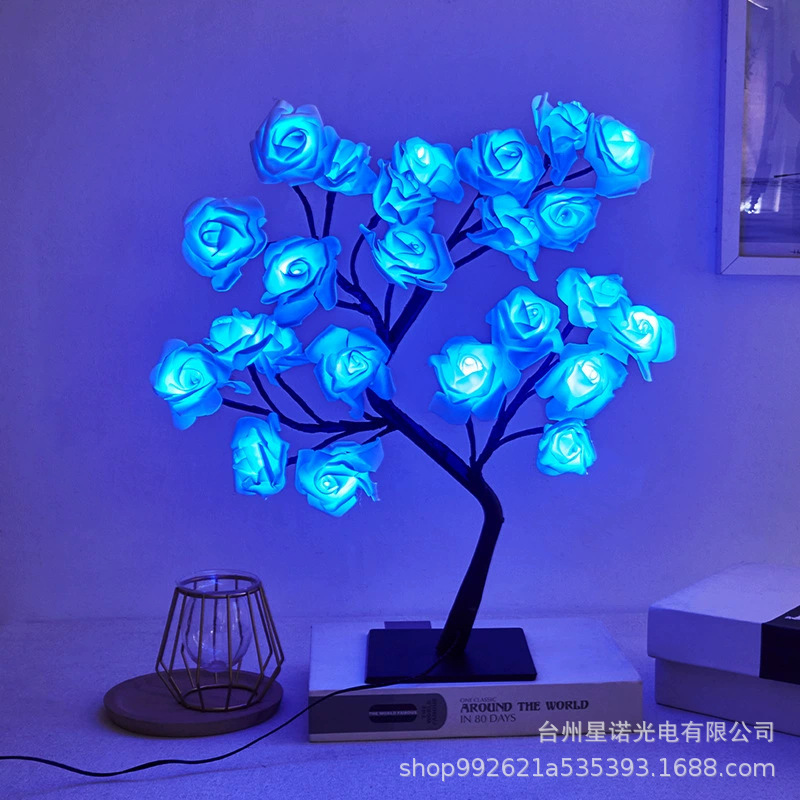 LED恋人ロマンチックな発光カラーランプのフラッシュランプは寝室の部屋のバラの木のランプの装飾の電気スタンドのアイデアをつないでいます。|undefined