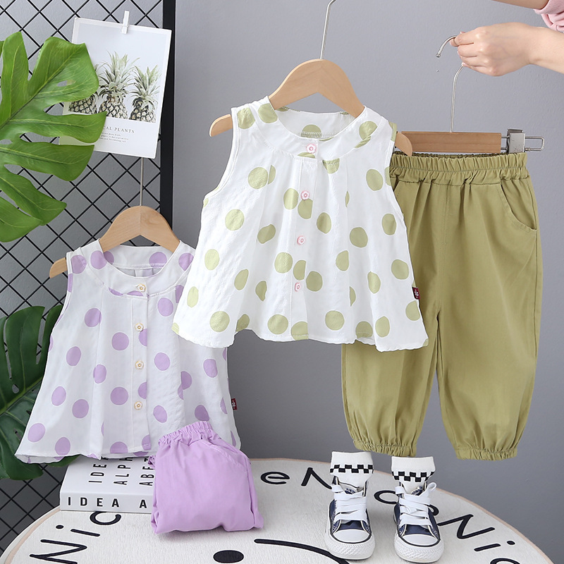 Foreign trade children's clothing wholesale 2025 summer new little girl western style big round point sleepless skirt two-piece baby clothes