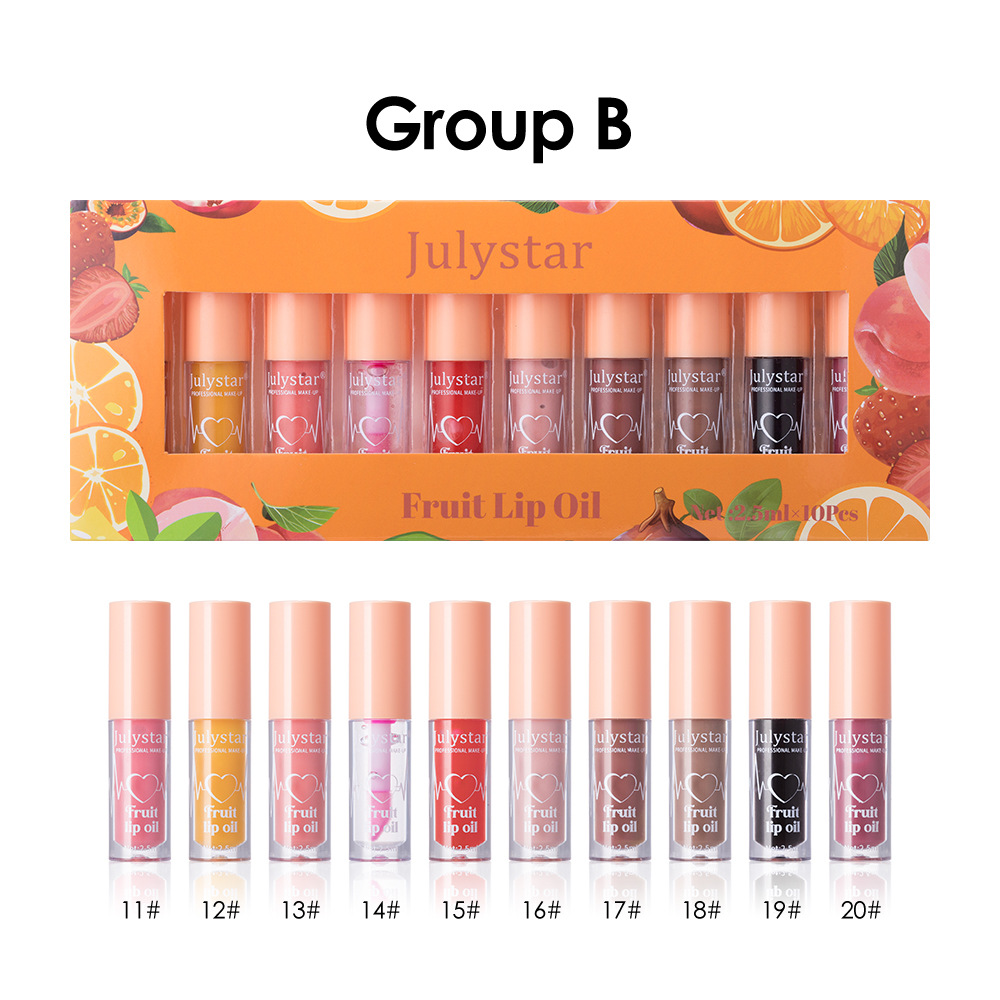 Julystar Fruit-Flavored Mirror Lip Gloss Moisturizing and Hydrating Ten-Color Set Water Gloss Lip Gloss Lipstick Wholesale undefined