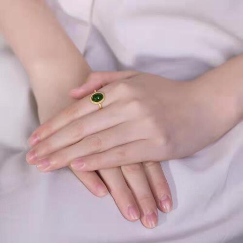 S925 Silver-plated Jade Ring with Natural Hetian Jade, Suitable for Hanfu and Cheongsam, Personalized Ring, Finger Ring Accessory for Women