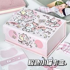小紅書高颜値ピンク魔法子猫カード収納ケース学生の美しい皮質防水収納整理