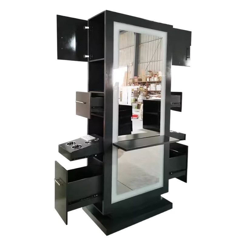 Fábrica Comercio exterior barbería espejo Gabinete integrado de escritorio de doble cara peluquería ESPEJO peluquería maquillaje especial con luz