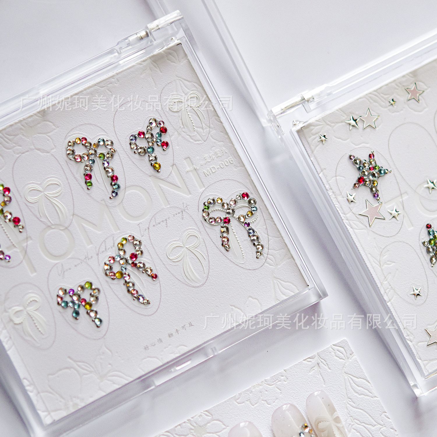 新款美甲圆弧拼钻饰品镶边圆弧拼钻蝴蝶结星星十字架指甲饰品