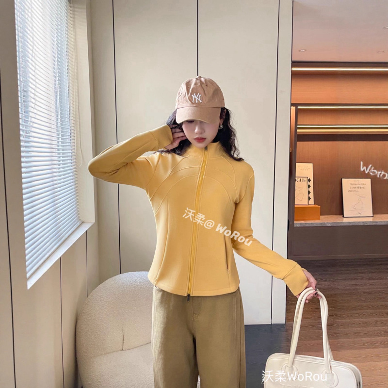沃柔半冬礼馨三山衣立领小蛮腰修身运动外套健身瑜伽外套短夹克女|undefined