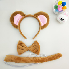 跨境貨源新款超柔小猴子發箍萬聖節表演出頭飾道具小棕熊耳朵頭箍