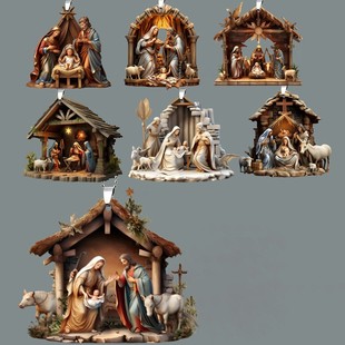 Temu New Acrylic Flat Creative Christmas Decoration Pendant Thatch House Backpack Keychain Pendant