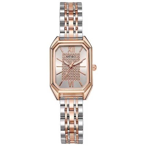 New Casual Fashion Steel Band Diamond Ladies Watch Square Roman Numeral Starry Student Quartz Watch