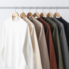 Half-high collar double-sided velvet long-sleeved t-shirt for men. Heating and warm, inner wear and outer wear pullover. White t autumn and winter velvet top as base layer.