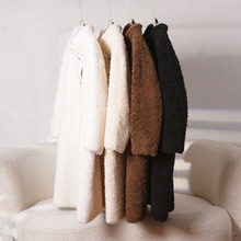 立领中长款皮毛一体大衣女羊剪绒中长款皮草外套女颗粒羊羔毛