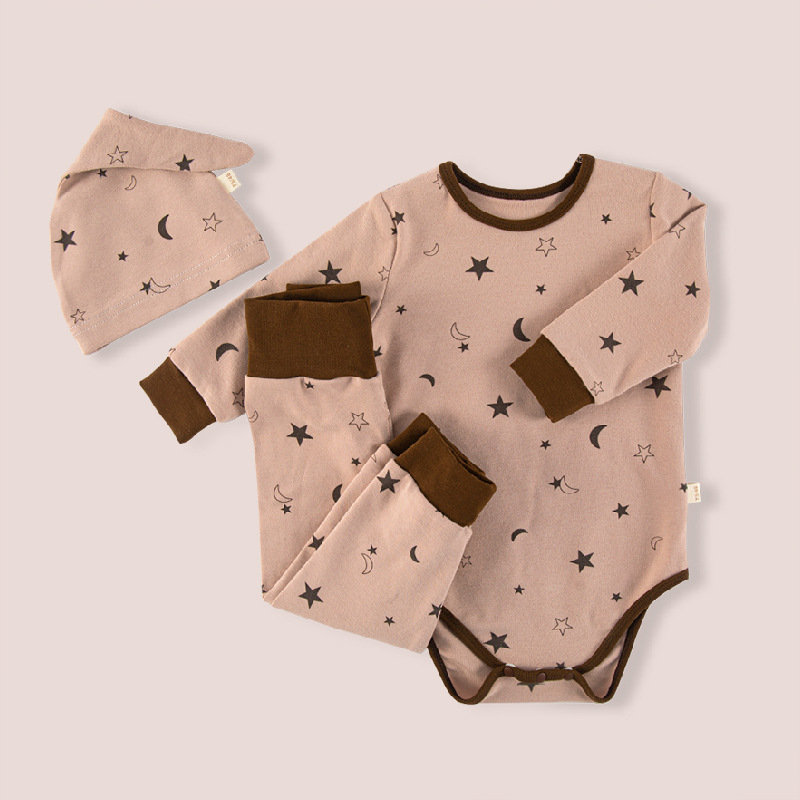 Bebé primavera y otoño ropa de manga larga traje de algodón ropa de bebé niños cintura alta protección del vientre pijamas mameluco del hogar