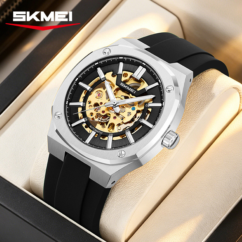 Momento de relojes mecánicos mecánicos automáticos huecos de silicona impermeable correa relojes de hombre comercio exterior personalizado mayorista