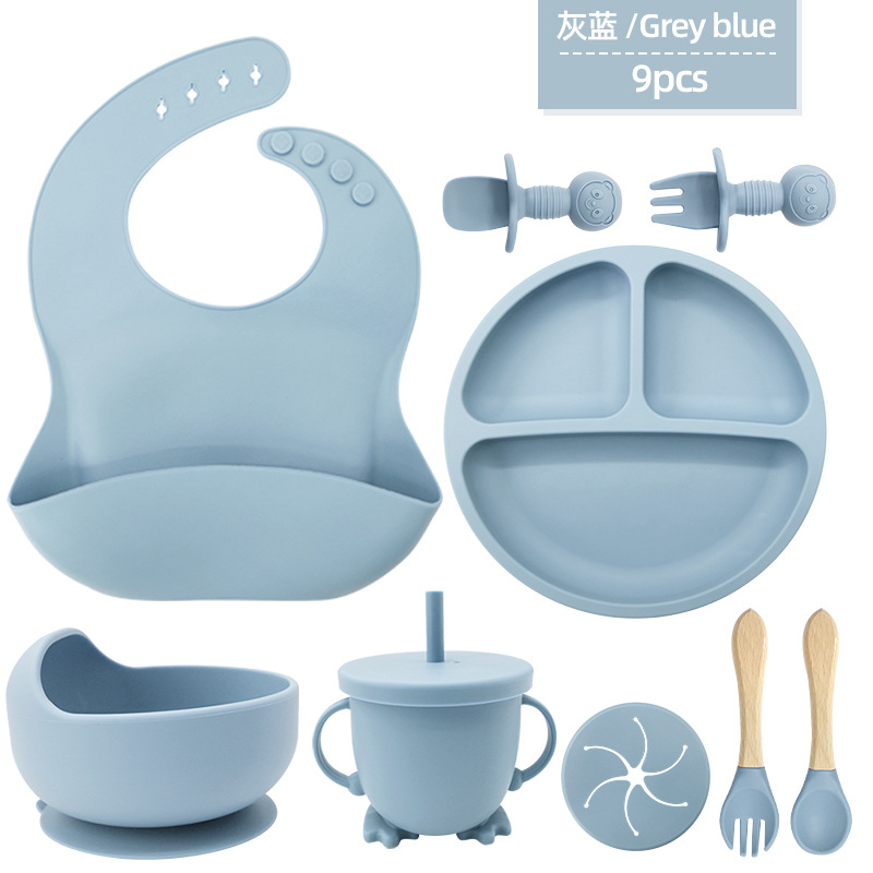 Bebé babero ventosa tazón tenedor cuchara plato de comida de silicona para niños 6 meses juego de alimentación de vajilla de silicona para bebés