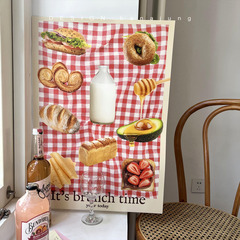 夏日野餐麵包黃油紅色格紋少女風紙質海報 韓國ins小清新裝飾掛畫