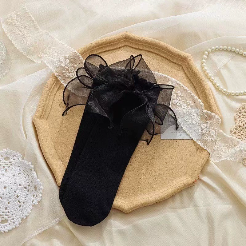 Lolita bow ankle socks, Japanese style for elementary students — spring/summer, one size