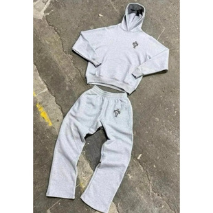 Cross-Border European Size Men's Sweatshirt Wide-Leg Pants Suit Fashion Printed Sweatshirt American Retro Personality Street Hooded Women