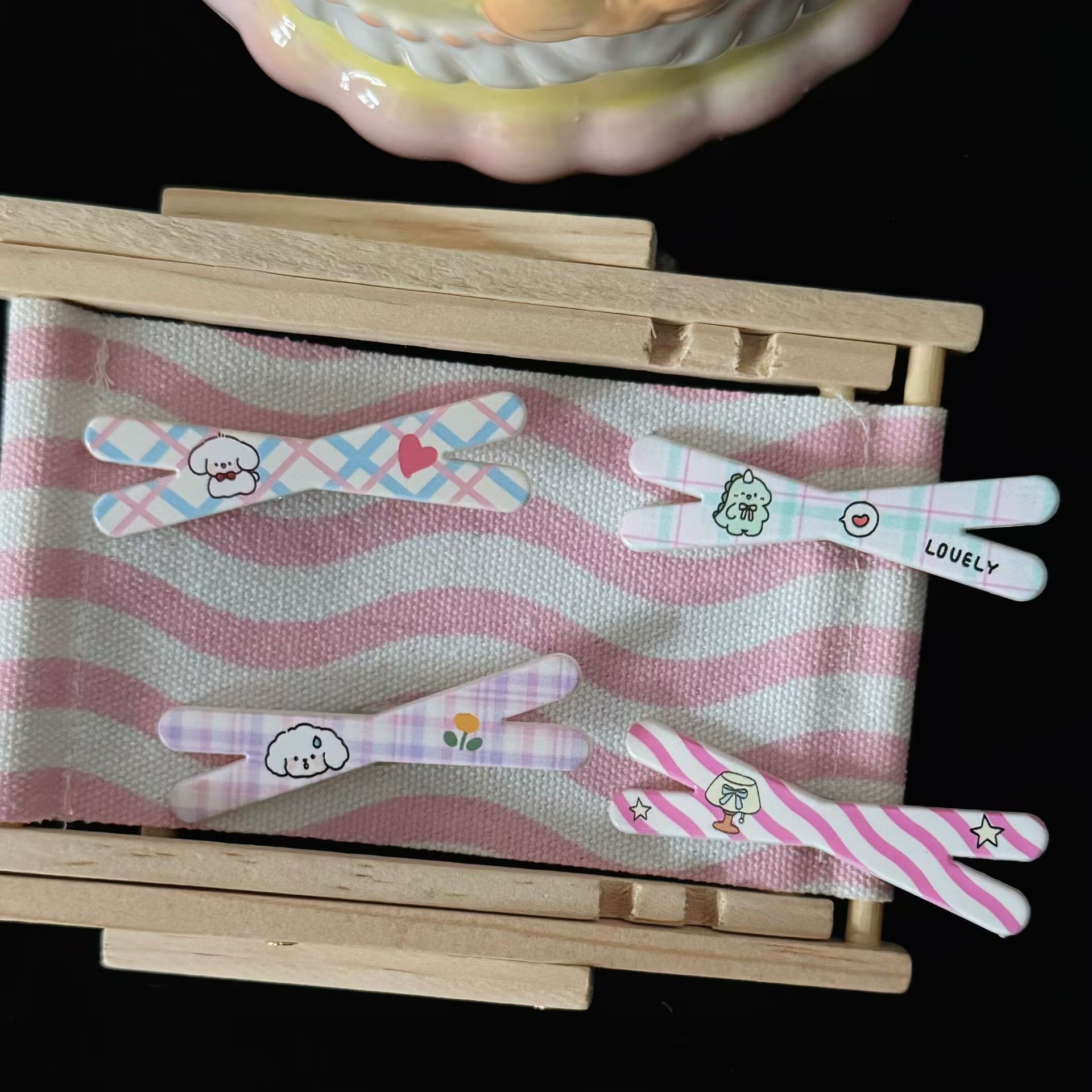 spring new plaid cartoon puppy cross barrettes japanese style simple sweet girlish side clip hairpin hair ornaments