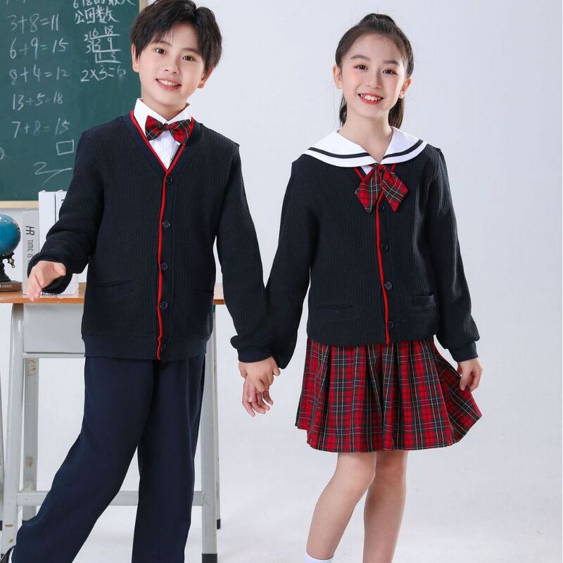 Shenzhen school uniform primary school student dress winter dress sweater student shirt class uniform with bow tie
