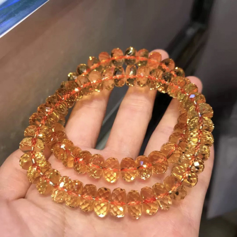 7a コレクショングレードオレンジナチュラルブラジルファセットシトリンブレスレット女性ホイールビーズブレスレットギフト|undefined
